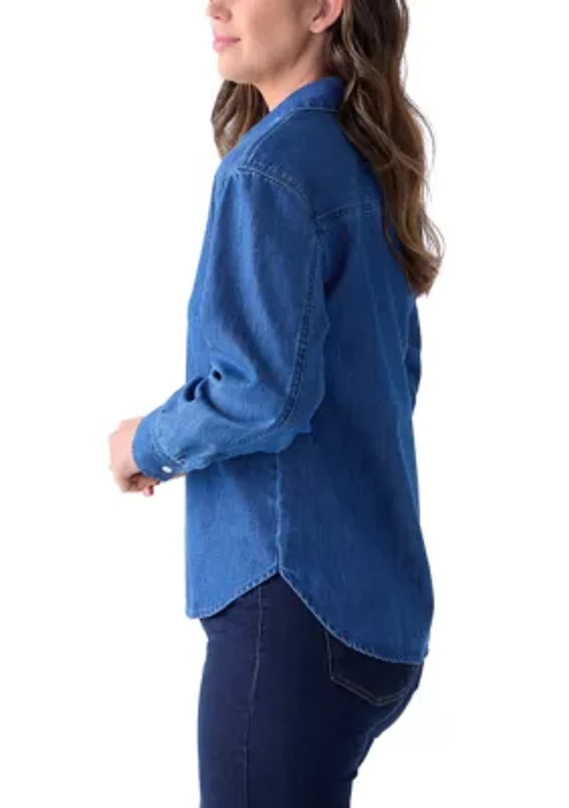 Women's Long Sleeve Boyfriend Collared Popover Top