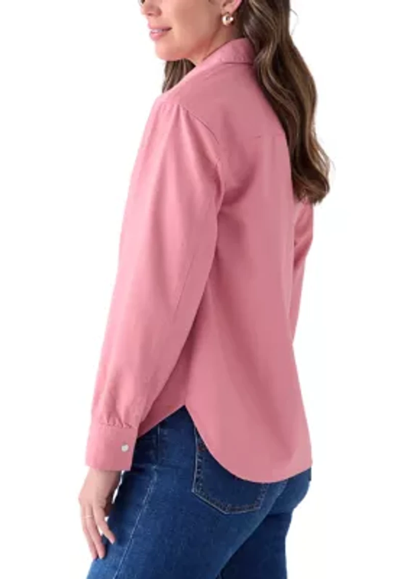 Women's Long Sleeve Boyfriend Collared Popover Top