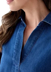 Women's Long Sleeve Boyfriend Collared Popover Top