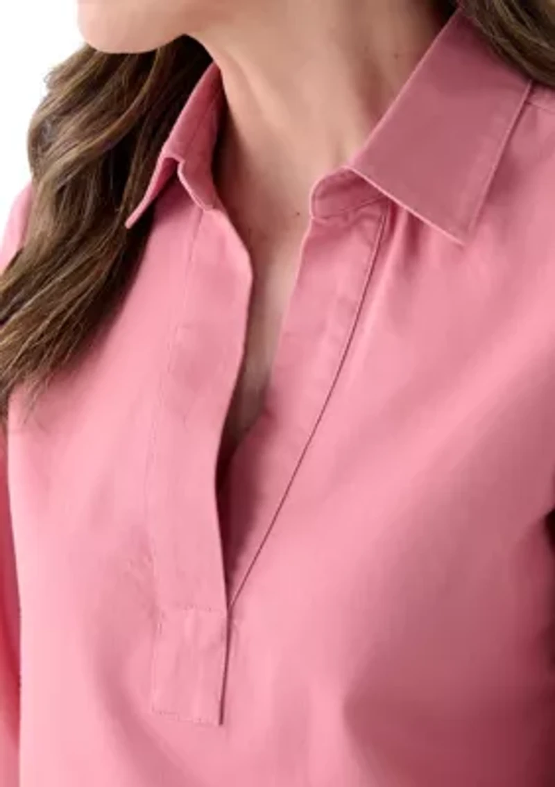 Women's Long Sleeve Boyfriend Collared Popover Top