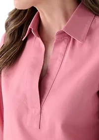 Women's Long Sleeve Boyfriend Collared Popover Top