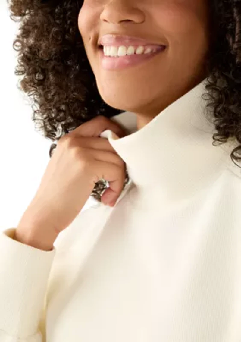 Women's Long Sleeve Waffle Knit Mock Neck Top