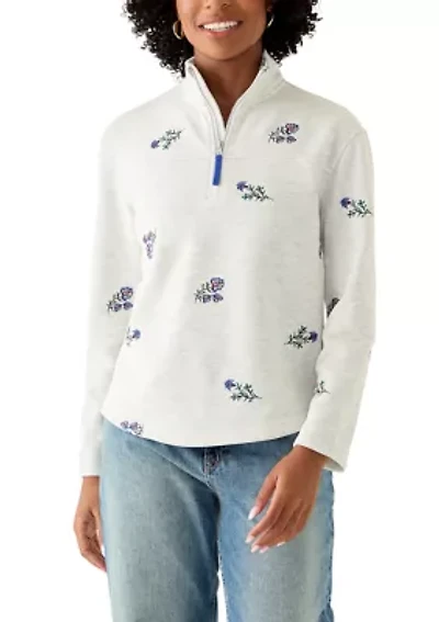 Women's Long Sleeve Quarter Zip Brushed Terry Top