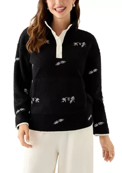 Women's Long Sleeve Sherpa Fleece Embroidered Jacket