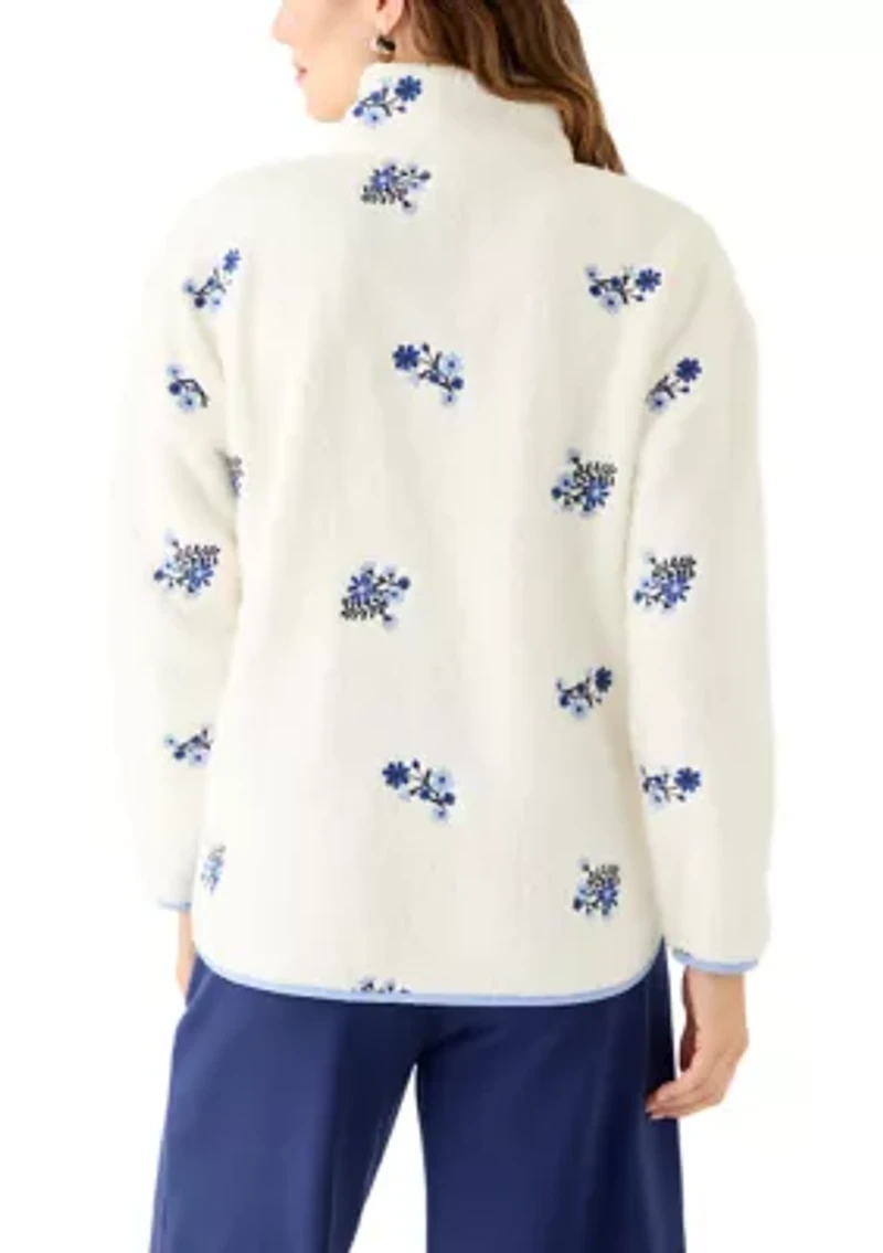 Women's Long Sleeve Sherpa Fleece Embroidered Jacket