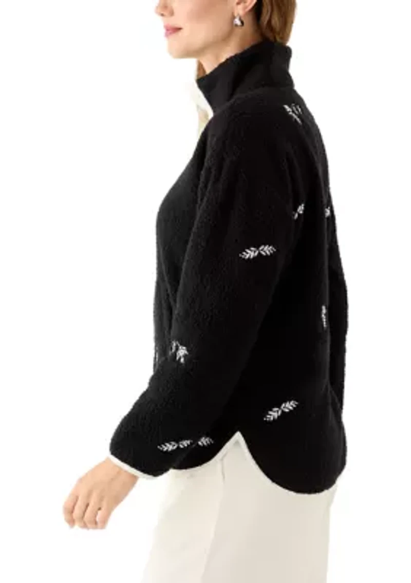 Women's Long Sleeve Sherpa Fleece Embroidered Jacket