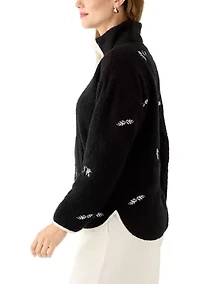 Women's Long Sleeve Sherpa Fleece Embroidered Jacket