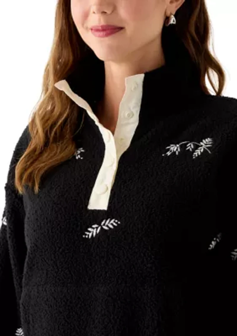 Women's Long Sleeve Sherpa Fleece Embroidered Jacket