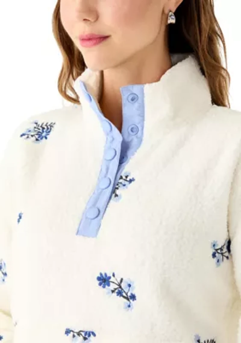 Women's Long Sleeve Sherpa Fleece Embroidered Jacket