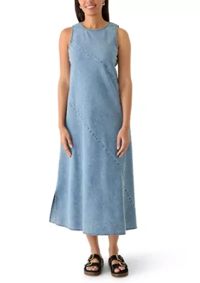 Women's Sleeveless Denim Bias Midi Dress
