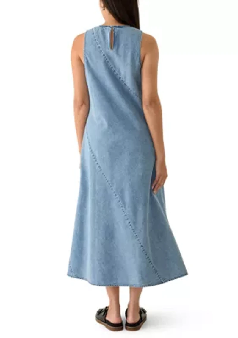 Women's Sleeveless Denim Bias Midi Dress