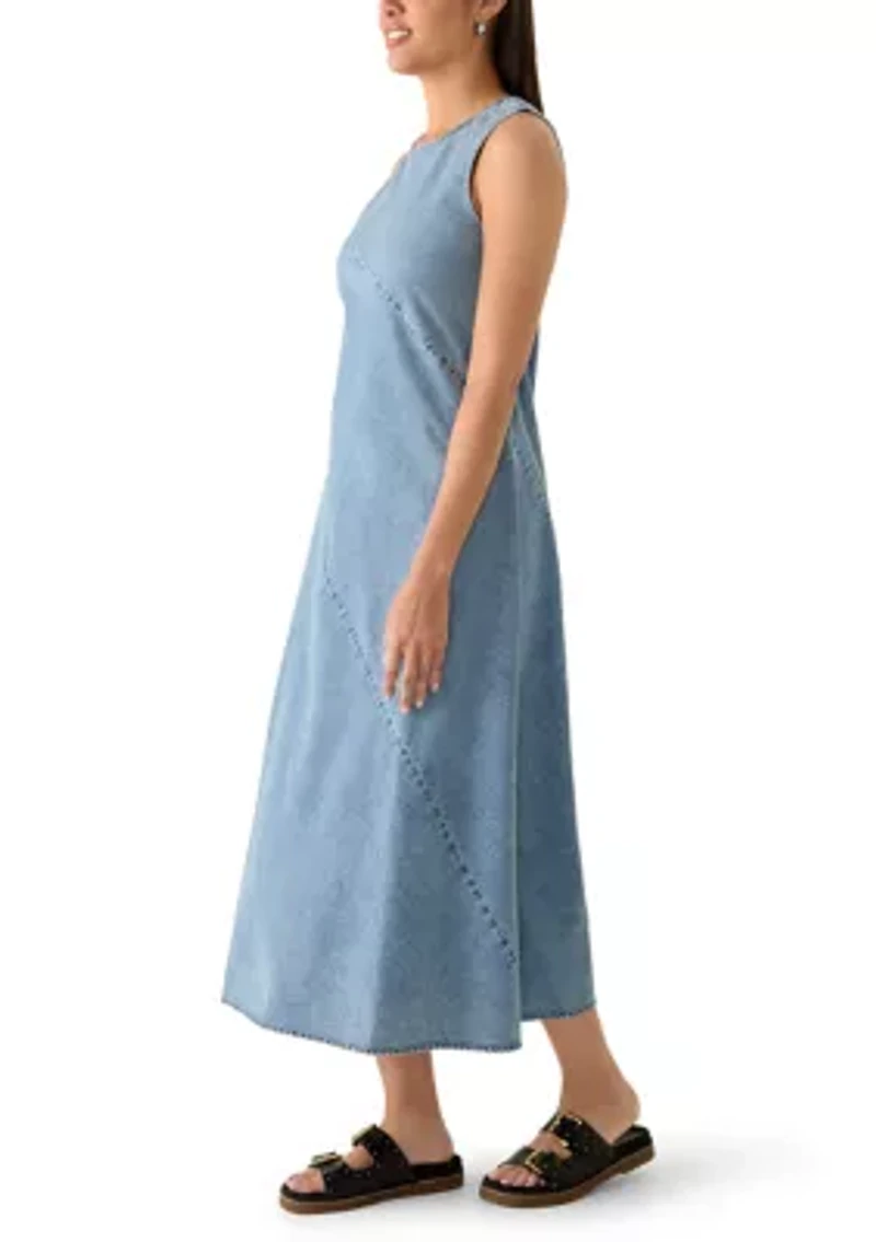 Women's Sleeveless Denim Bias Midi Dress