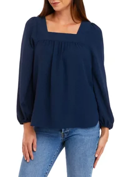 Petite Long Sleeve Square Neck Top