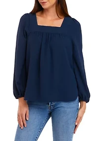 Petite Long Sleeve Square Neck Top