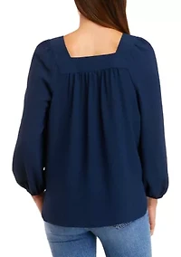 Petite Long Sleeve Square Neck Top