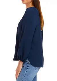 Petite Long Sleeve Square Neck Top