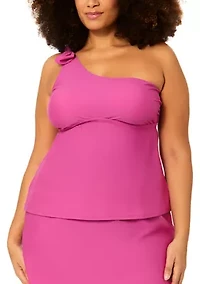 Plus Marita Solid One Shoulder Tankini Swim Top