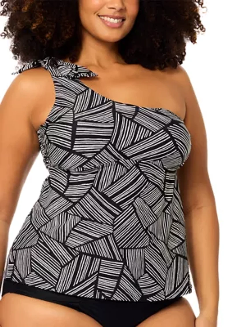 Plus Hidden Hills Marita One Shoulder Tankini Swim Top