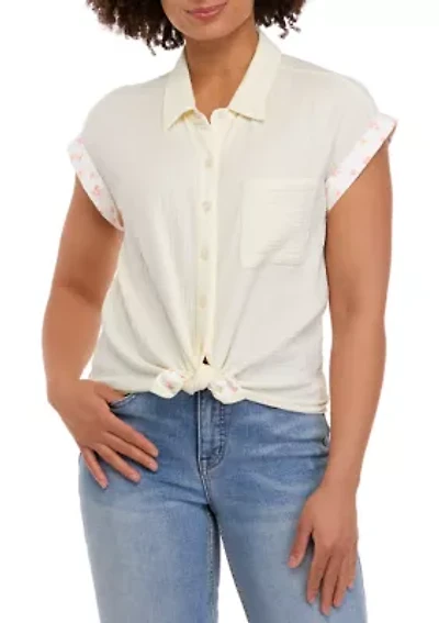 Short Sleeve Dolman Tie Front Shirt
