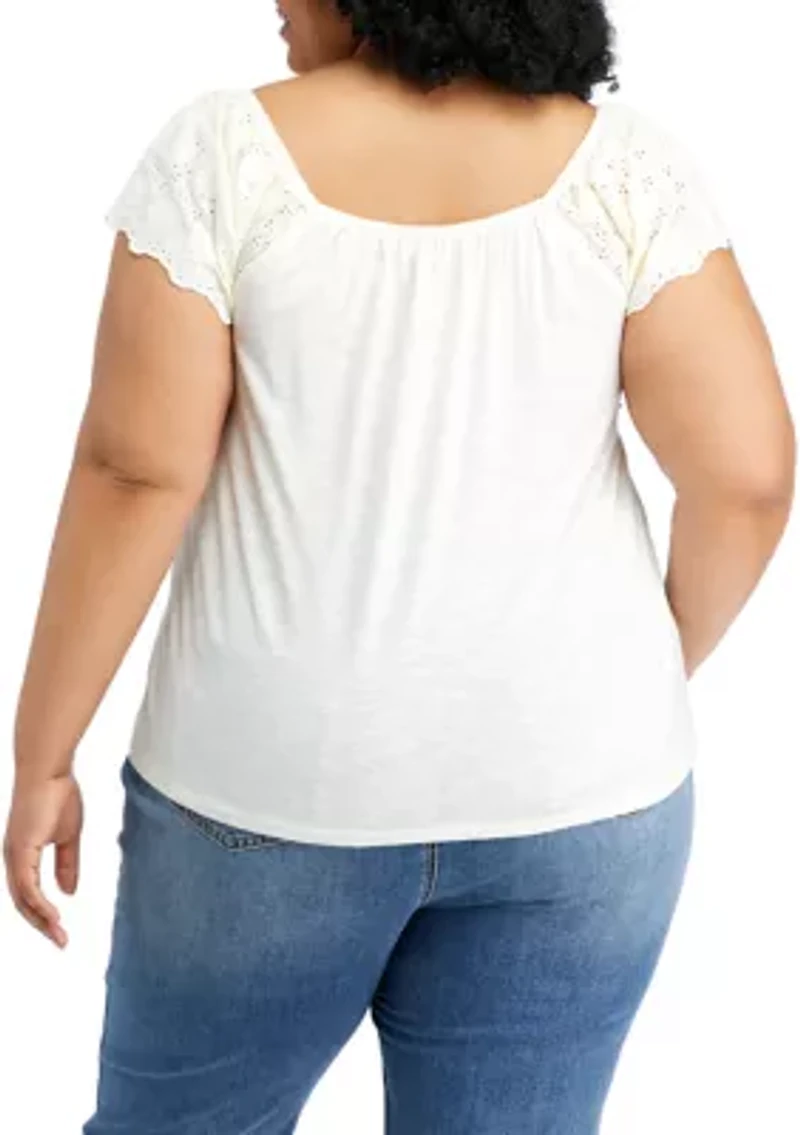 Plus Eyelet Babydoll Top