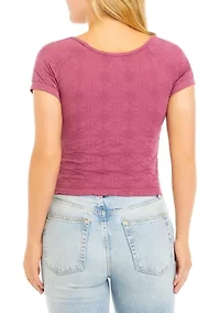 Juniors' Short Sleeve Jacquard Seamless Top