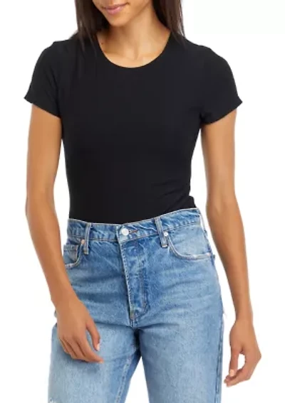 Juniors' Short Sleeve Peached Jersey Bodysuit