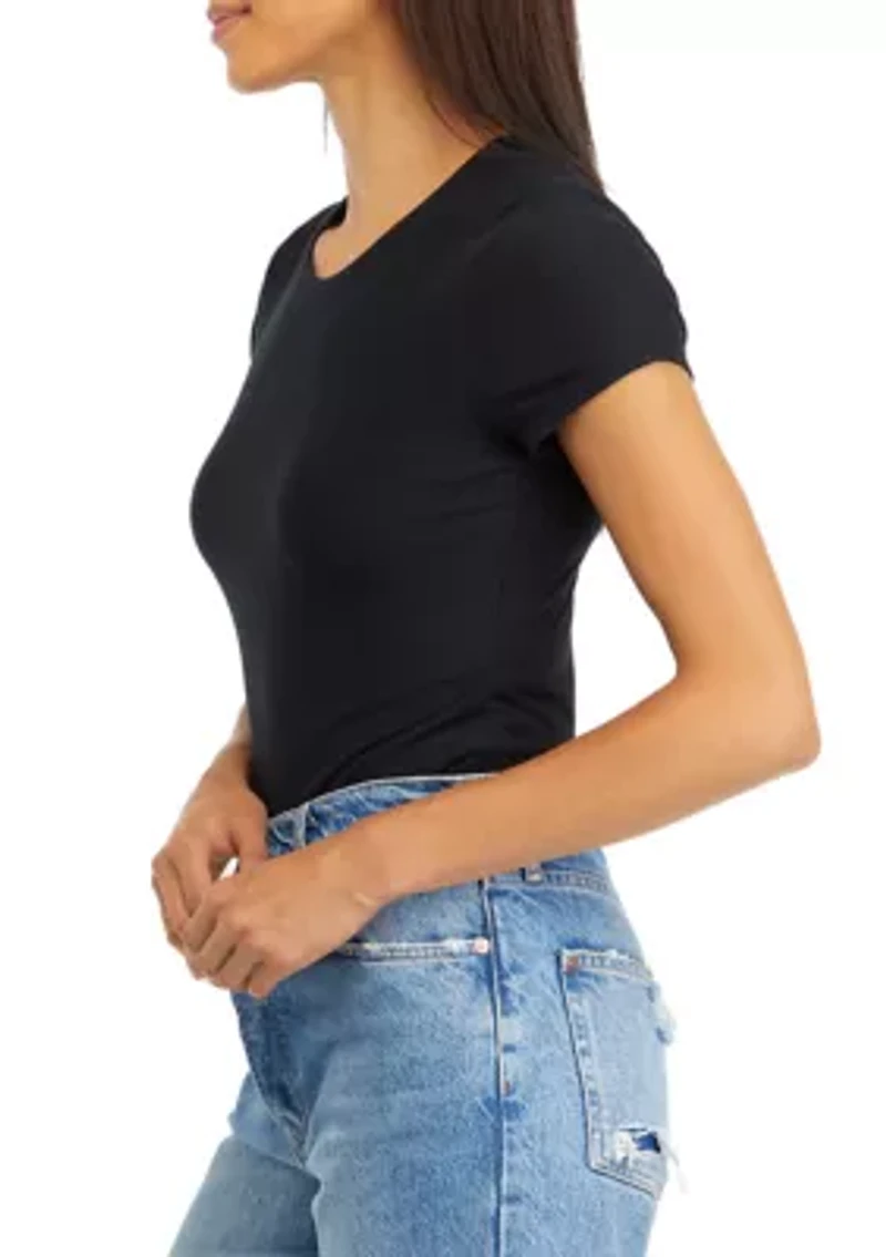 Juniors' Short Sleeve Peached Jersey Bodysuit