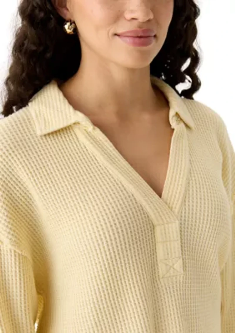 Women's Waffle Knit Johnny Collar Pullover