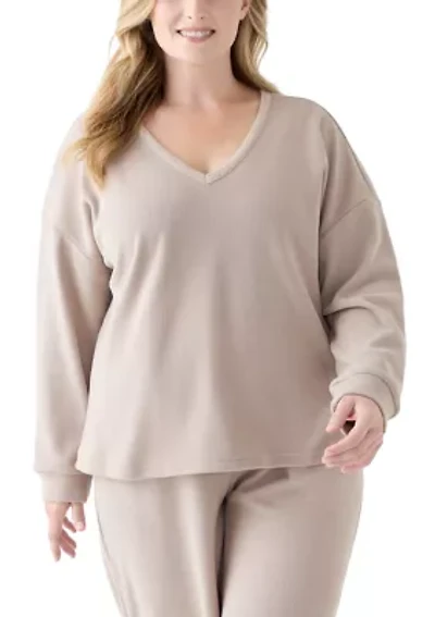 Plus Thermal Hacci V-Neck Top