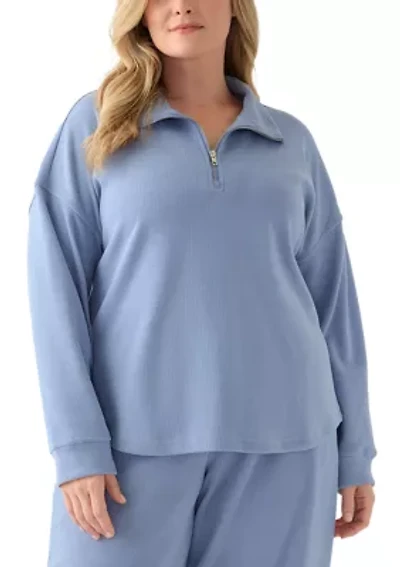 Plus Thermal Hacci 3/4 Zip Up Pullover