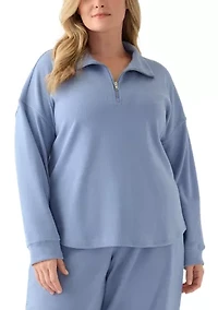 Plus Thermal Hacci 3/4 Zip Up Pullover