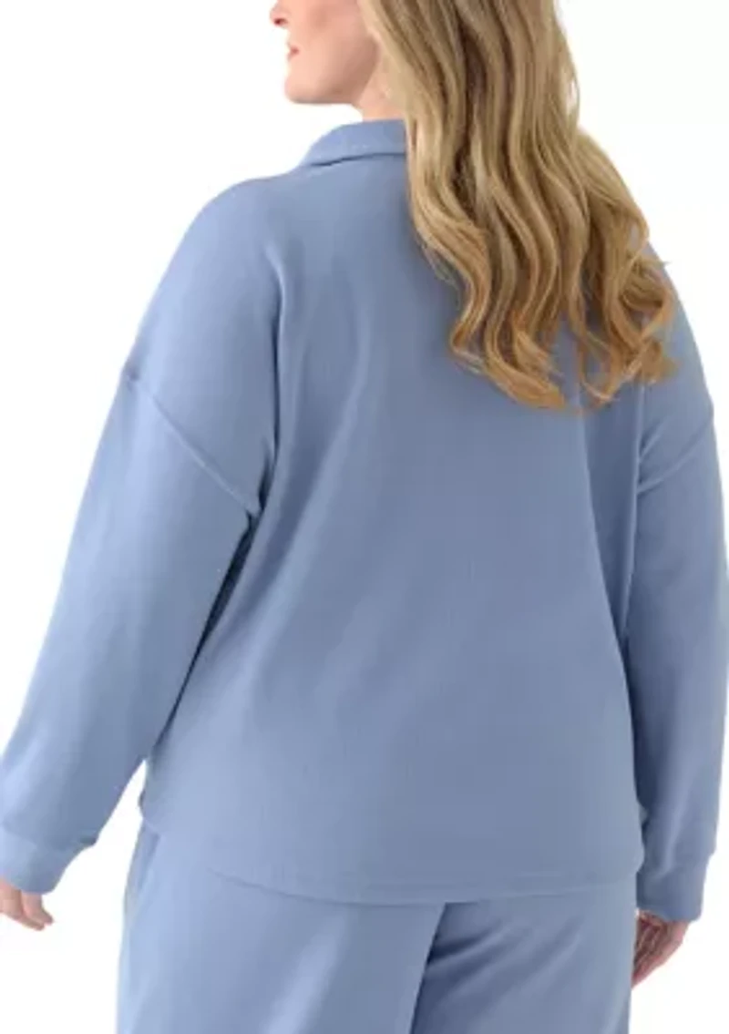 Plus Thermal Hacci 3/4 Zip Up Pullover
