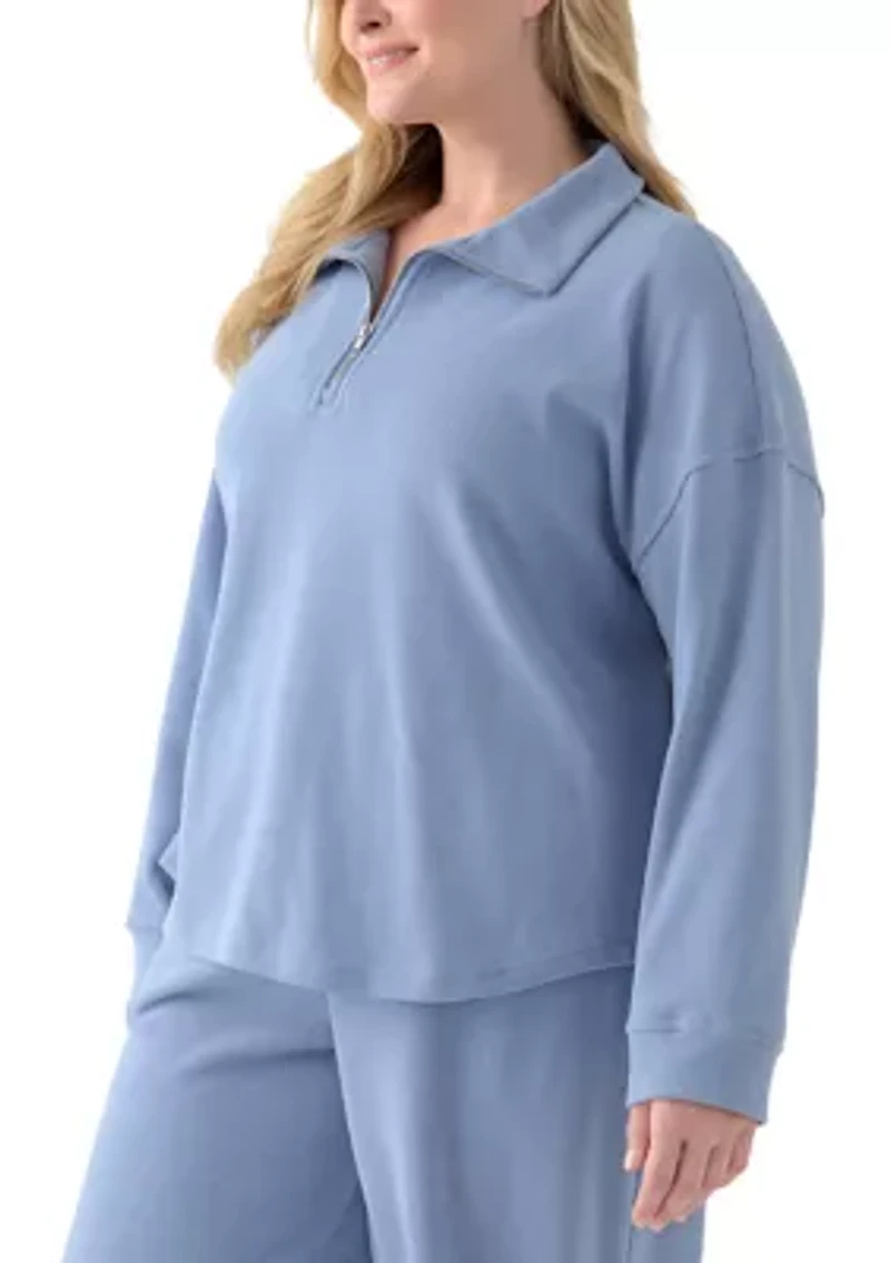 Plus Thermal Hacci 3/4 Zip Up Pullover