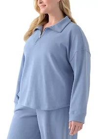 Plus Thermal Hacci 3/4 Zip Up Pullover