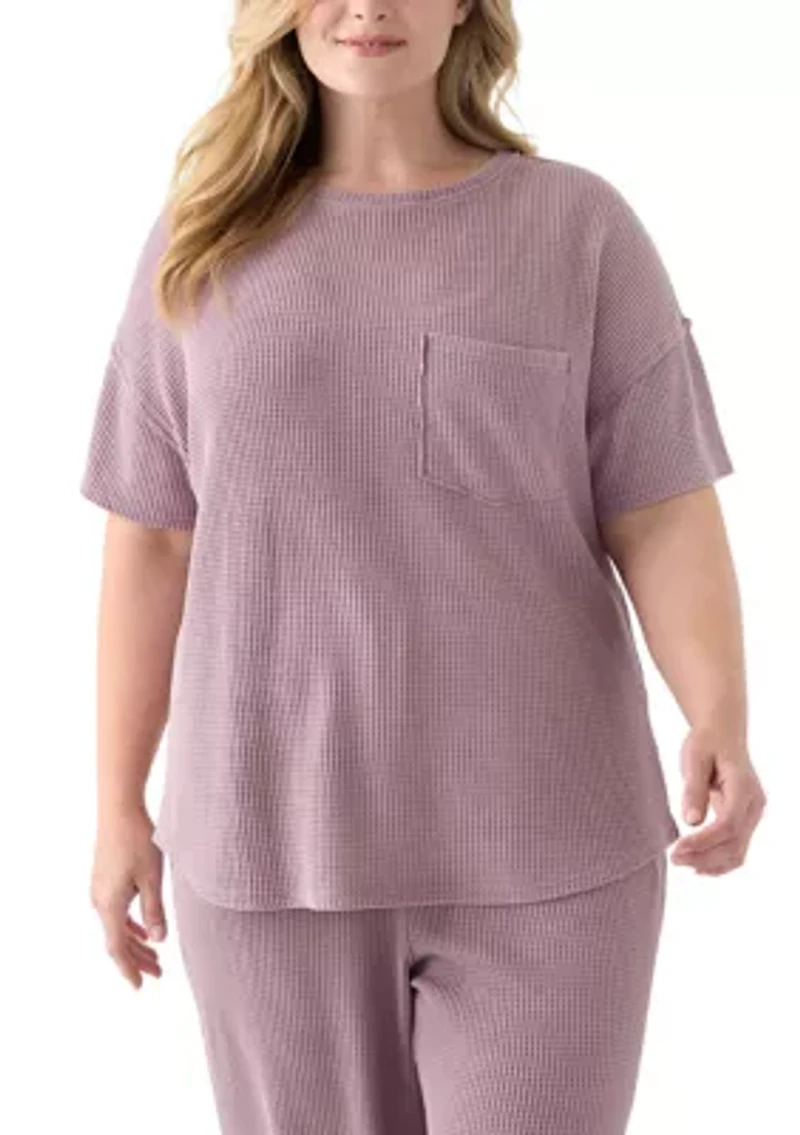 Plus Short Drop Shoulder Waffle Pocket T-Shirt