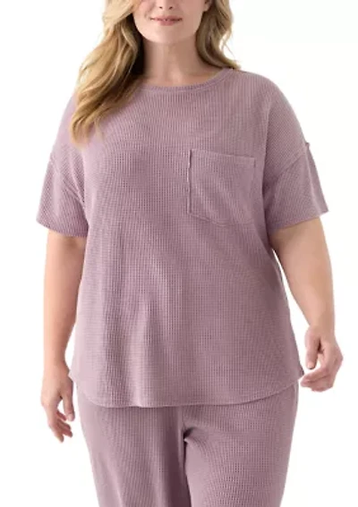 Plus Short Drop Shoulder Waffle Pocket T-Shirt