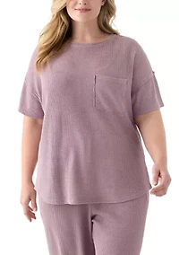 Plus Short Drop Shoulder Waffle Pocket T-Shirt