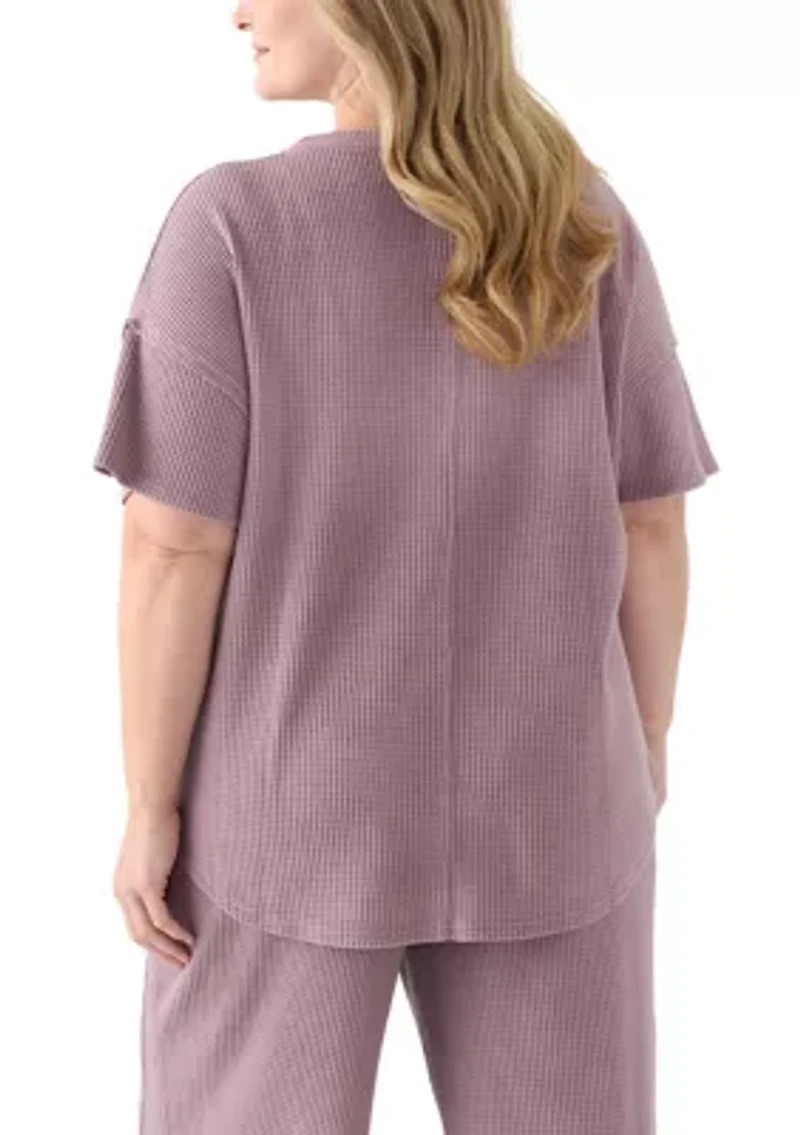 Plus Short Drop Shoulder Waffle Pocket T-Shirt