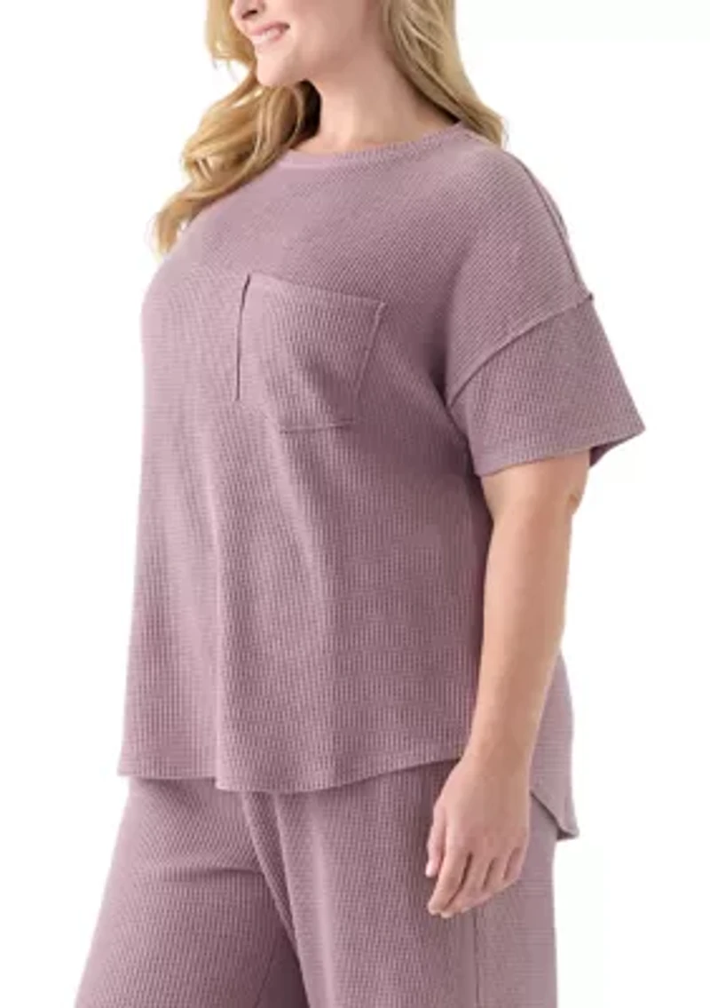 Plus Short Drop Shoulder Waffle Pocket T-Shirt