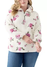 Plus Printed Sherpa 1/3 Zip Pullover