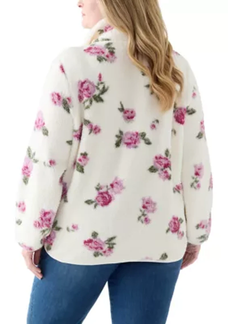 Plus Printed Sherpa 1/3 Zip Pullover