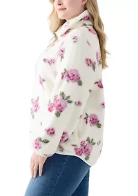 Plus Printed Sherpa 1/3 Zip Pullover