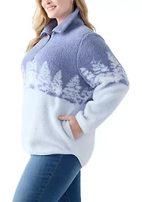 Plus Printed Sherpa 1/3 Zip Pullover