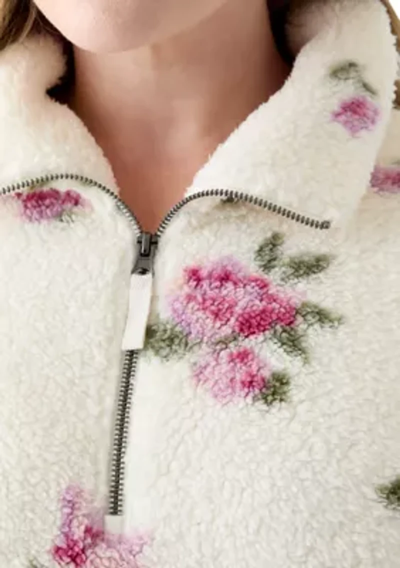 Plus Printed Sherpa 1/3 Zip Pullover