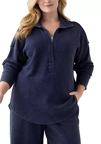 Plus Long Sleeve Waffle Collared Tunic