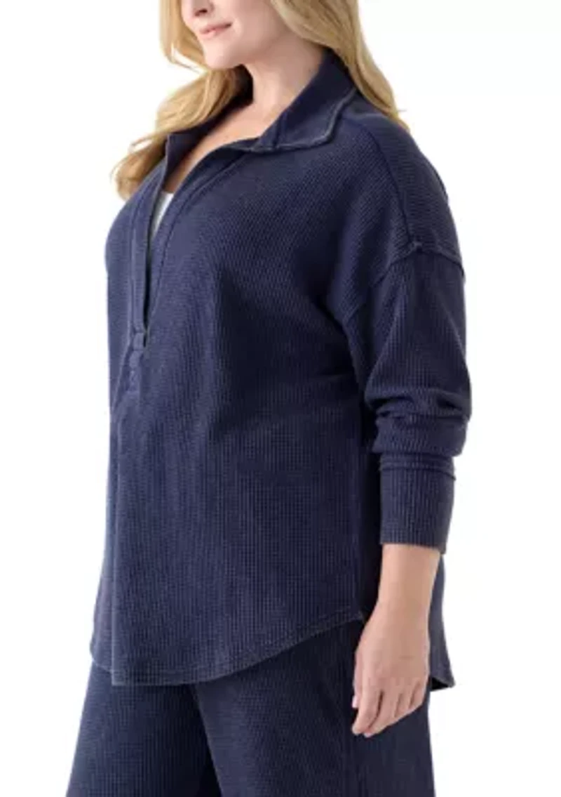 Plus Long Sleeve Waffle Collared Tunic