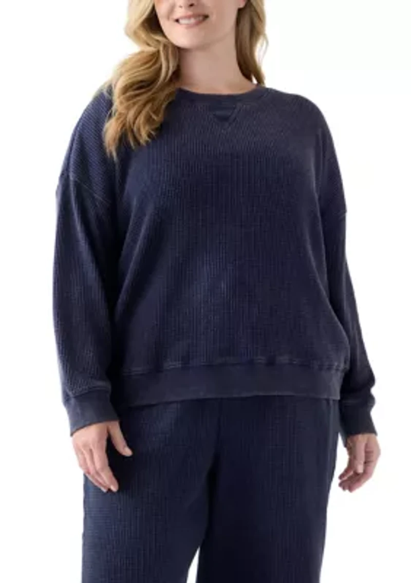Plus Long Sleeve Waffle Crew Sweatshirt