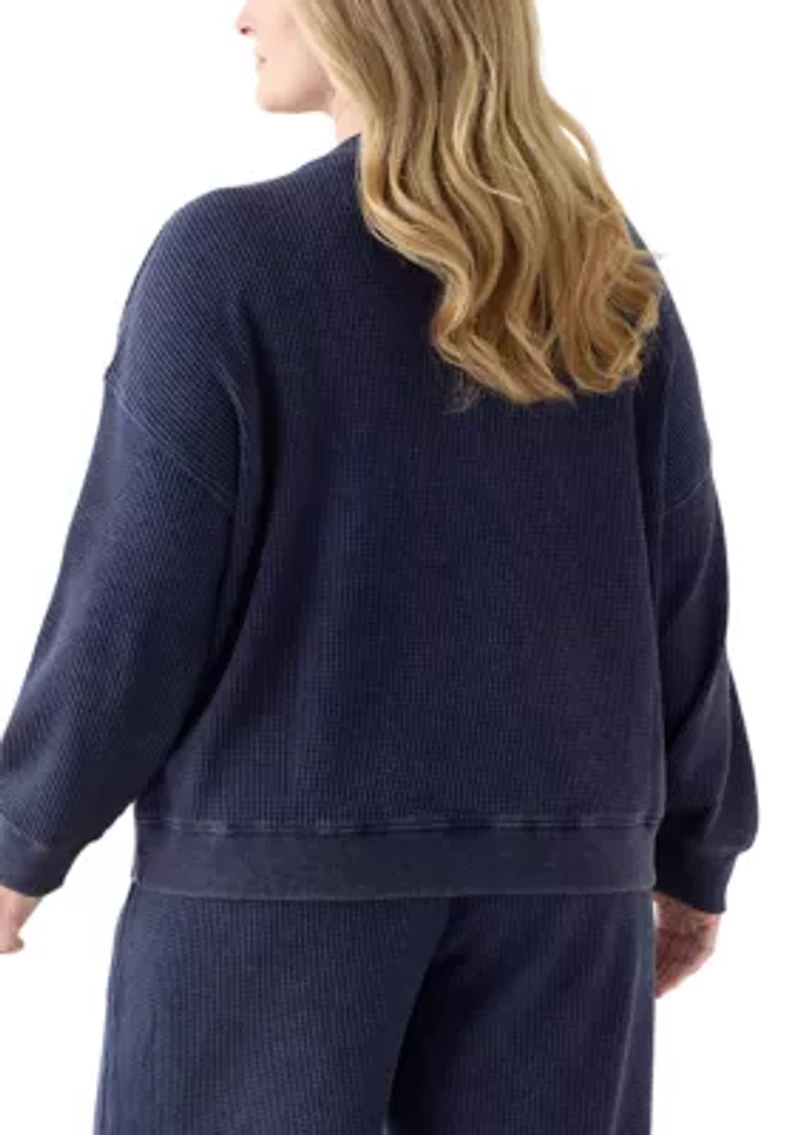 Plus Long Sleeve Waffle Crew Sweatshirt