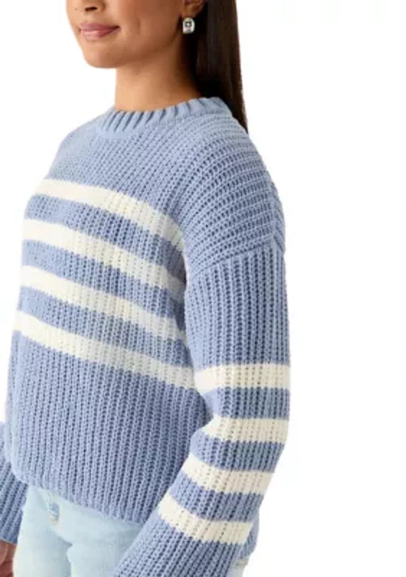 Women's Chenille Strip Crew Neck Sweater