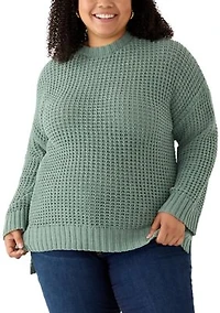 Plus Waffle Knit Chenille Pullover Sweater